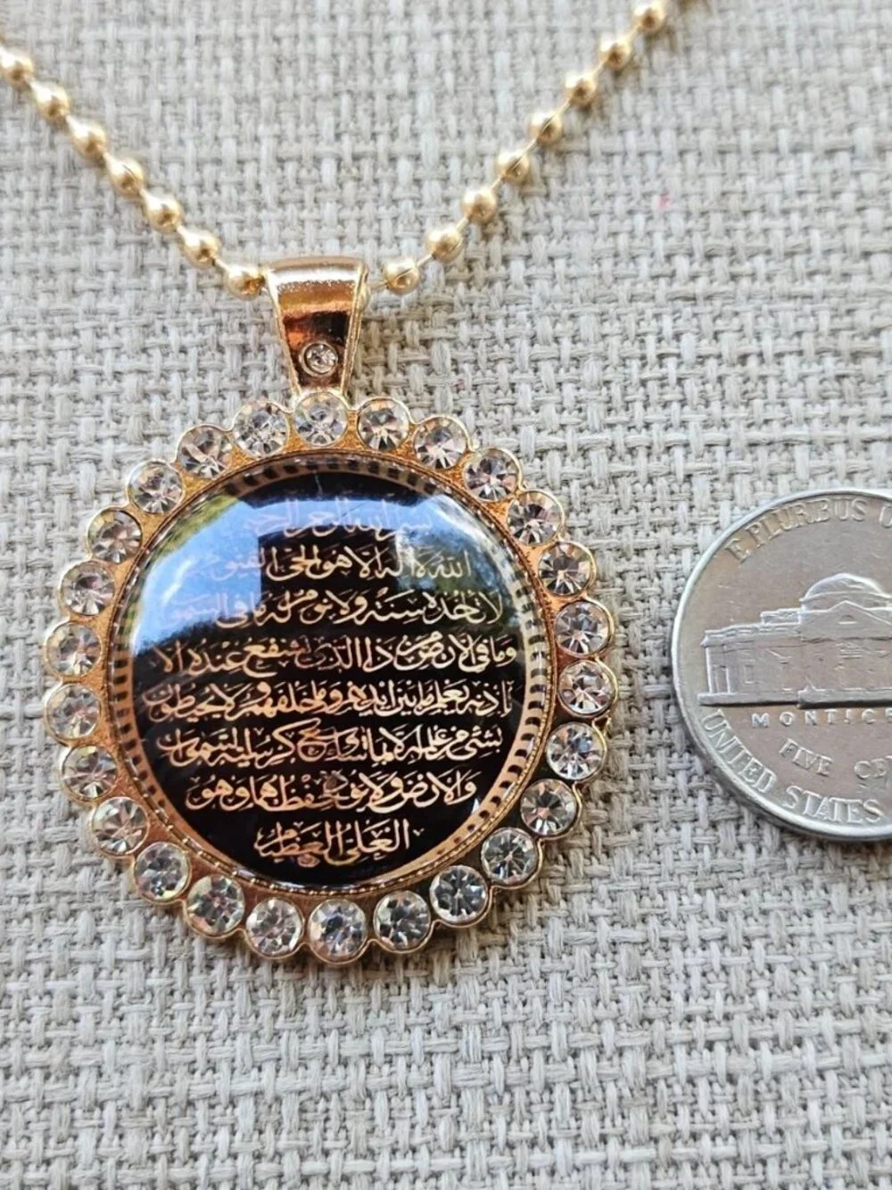Aytul Qursi Necklace Cabochon Round Pendant Religious Fashion Jewelry NEW